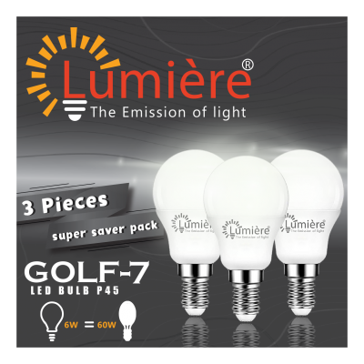 LUMIÈRE E14 6W LED LAMPA 7000K 3ST/PKT GOLF-7