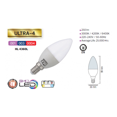 SMD LED LAMPA 4W E14 6400K ULTRA-4